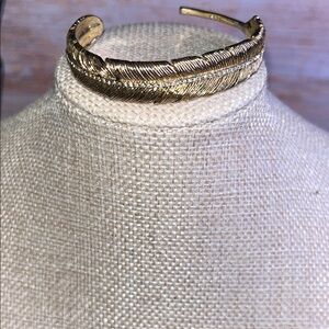 Gold Feather Cuff Bracelet with Rhinestones T&N